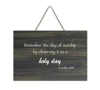 Exodus 20:8 Panneau en bois « Remember The Day of Worship by Observing It As A Holy Day » - 15,2 x 25,4 cm - Décoration murale rustique à suspendre pour porte d'entrée, salon, cuisine