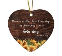 Exodus 20:8 Remember The Day of Worship by Observing It As A Holy Day Heart Citations Décoration de Noël en céramique pour sapin de Noël, souvenir de vacances, Nouvel An, cadeau