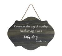 Exodus 20:8 Remember The Day of Worship by Observing It As A Holy Day - Panneau en bois rustique à suspendre pour salon, chambre à coucher, porte, fenêtre, maison, pendaison de crémaillère - 15,2 x