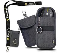 EXOSFER - Antivol Voiture : Pack 2 Etuis Anti RFID, Tissu Jeans (1 Small + 1 Medium) + 1 Tour de Cou | Protection Clé Mains Libres, Badge Télépéage | Pochette Anti Piratage Blocage RFID.