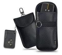 EXOSFER - Etui Anti RFID et Ondes pour Clé de Voiture - Pochette Cage de Faraday - Blocage Signal, Anti Piratage, Antivol Auto, Protection Badge Télépéage. Tissu Carbone (2 pochettes Medium)