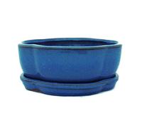 exotenherz - Bol à bonsaï avec soucoupe taille 1 - Bleu - haitang/ovale - Modèle I5 - L 12 cm - l 9,5 cm - H 4,5 cm