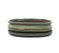 exotenherz Bol à bonsaï avec soucoupe taille 3 - marron olive - ovale - modèle O47 - L 19 cm - l 13,5 cm - H 5 cm