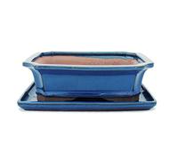exotenherz - Bol à bonsaï avec soucoupe taille 4 - Bleu - carré - Modèle G4 - L 26 cm - l 20 cm - H 8 cm