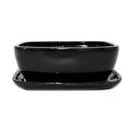 exotenherz Bol à bonsaï avec soucoupe taille 4 noir anthracite rectangulaire modèle GB5 L 26 cm l 20 cm H 9 cm