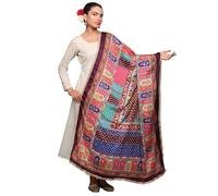 Exotic India Art Silk Dupatta avec imprimé floral et perles miroir et bordure en dentelle pour femme