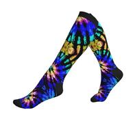 Exotic Tribe Chaussettes de compression imprimées style tie-dye, 15-20 mmhg, chaussettes de sport longues anti-humidité, 3 noir, Taille unique