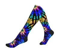 Exotic Tribe Chaussettes de compression imprimées style tie-dye, 15-20 mmhg, chaussettes de sport longues anti-humidité, 2 Noir-2, Taille unique