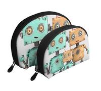 Exotic Tribe Lot de 2 trousses de maquillage en forme de coquillage avec imprimé tie-dye - Organiseur de voyage élégant pour beauté et cadeaux pour femmes et filles, Robots mignons de dessin animé