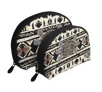 Exotic Tribe Lot de 2 trousses de maquillage en forme de coquillage avec imprimé tie-dye - Organiseur de voyage élégant pour beauté et cadeaux pour femmes et filles, Tortue ethnique rayée, Taille