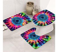 Exotic Tribe Lot de 3 tapis de salle de bain style tie-dye en forme de U + tapis de bain antidérapant en microfibre + tapis de couvercle de toilette doux et absorbant pour décoration d'intérieur