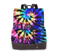 Exotic Tribe Tie Dye Style Sac à dos pour femme Imperméable Antivol Léger PU Mode Cuir Nylon Sac à bandoulière Sac à dos d'école Sac à dos de voyage, Noir , Taille unique