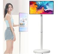 ExoticaBlend Écran Intelligent Mobile 21.5 Pouces HD sur roulettes, Moniteur Portable, Écran Tactile sans Fil, Android 14, Support Pivotant pour Streaming, Télétravail & Usage Polyvalent White-4+64G