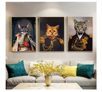 Exotique rétro Chien tête de Chat Peinture à l'huile Animale sur Toile Mur Art Affiches pour Salon Mur décor Pas de cadre-50x70cm