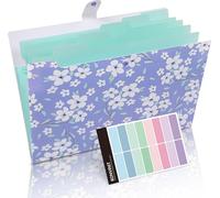 Expanding File Folders With 6 Compartments Expanding Document Organiser With 6 Compartments,Waterproof,Flexible,And Lightweight,Gusseted Sorter,Flower,Lilac