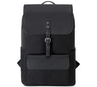 Expatrié Sac à Dos Femme en Toile de Coton & Cuir PU Végétal Noir - Daypack Imperméable Large Ella Sac à Dos 15L avec Fermeture Magnétique & Surface Cirée