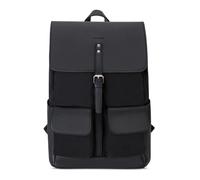 Expatrié Sac à Dos Femme en Toile de Coton & Cuir PU Végétal Noir - Daypack Large Laurent Backpack Femme - Sac de Ville 15L avec Cordon de Serrage & Fermeture Magnétique