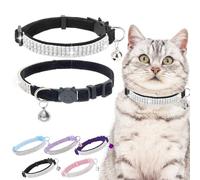 EXPAWLORER Collier réglable en velours doux sans danger pour chat - Strass - Cadeau de Noël avec clochettes pour garçon, chat, chaton et petits chiens (XS, noir)