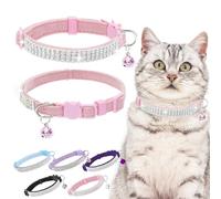 EXPAWLORER Collier réglable en velours doux sans danger pour chat - Strass - Cadeau de Noël avec clochettes pour garçon, chat, chaton et petits chiens (XS, rose)