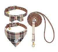 EXPAWLORER Ensemble Collier et Laisse pour Chien - Collier Bandana Classique à Carreaux avec nœud Papillon et Empreinte de Patte pour Chien avec Jolie Clochette, Laisse sans enchevêtrement, Colliers
