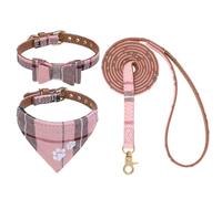 EXPAWLORER Ensemble collier et laisse pour chien - Collier classique à carreaux pour chien avec nœud papillon et collier bandana à motif de pattes, sans nœuds, colliers réglables pour chiens de petite