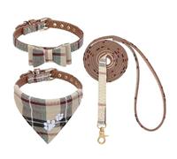 EXPAWLORER Ensemble collier et laisse pour chien - Collier classique à carreaux pour chien avec nœud papillon et collier bandana à motif de pattes, sans nœuds, colliers réglables pour chiens de petite