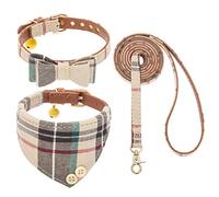 EXPAWLORER Ensemble Collier et Laisse pour Chien - Nœud Papillon Classique à Carreaux et Collier Bandana pour Chien avec Jolie Clochette, Laisse sans nœuds, Collier réglable pour Chiots et Chats de