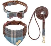 EXPAWLORER Ensemble Laisse et Collier pour Chien - Nœud Papillon et Collier Bandana pour Chien à Motif écossais Mignon, Laisse sans nœuds, Colliers réglables pour Chiens de Petite, Moyenne et Grande