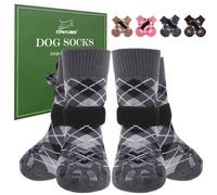 EXPAWLORER Lot de 4 Paires de Chaussettes antidérapantes Double Face avec poignées pour planchers en Bois Dur, Chaussures pour Chiens de Petite, Moyenne et Grande Races Seniors, Style Britannique