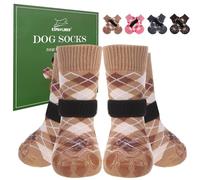 EXPAWLORER Lot de 4 Paires de Chaussettes antidérapantes Double Face pour éviter Le léchage des Pattes pour Chiens de Petite, Moyenne et Grande Taille, Style Britannique, Kaki M