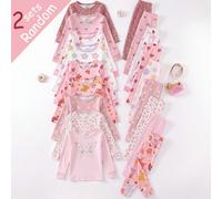 [Expédition aléatoire de 2 sur 9] Pyjamas pour jeunes filles, ensemble 4 pièces printemps/automne avec imprimé combiné cerf, papillon, fille dansante, fleur, nœud-en-ciel, cœur, coupe ajustée, manches