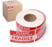 Expédition d'autocollants fragiles, étiquettes d'avertissement adhésive, 2x3x500 feuilles de conception de palette facile rouge vif pour boîtes à bagages articles en verre, entreprise et emploi à domi