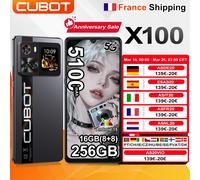 Cubot X100 Android 15 Dimensity 7025 5G Smartphone 6,88" 120Hz, 16GB(8+8) RAM 256GB ROM 64MP Caméra 5100mAh 33W NFC Téléphone portable noir