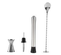 Expert Cocktail Mixing Tool Set | 4 - Piece Stainless Steel Bar Tools | Tarnish - Proof Drink Mixer for Home Bar/Party/Gifts | Accurate Jigger & Muddler (25、50ml)