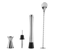 Expert Cocktail Mixing Tool Set | 4 - Piece Stainless Steel Bar Tools | Tarnish - Proof Drink Mixer for Home Bar/Party/Gifts | Accurate Jigger & Muddler (15/30ml)