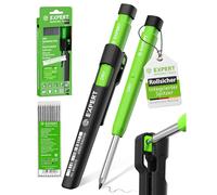 EXPERT DRY - Marqueur tout-en-un avec 11 mines et taille-crayon intégré - Marqueur à trous profonds rechargeable avec kit graphite - Polyvalent sur bois, verre, métal - Crayon de charpentier avec mine