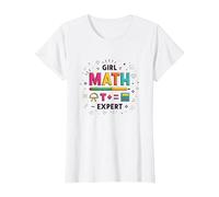 Expert en mathématiques pour Filles : autonomisation STEM colorée T-Shirt, Femme, Blanc, XS