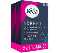 EXPERT-Lot de 80 Bandes de Cire Froide Corps & Jambes-Peaux Normales-Finition Parfaite-Epilation Longue Durée-Lot de 2x40 bandes