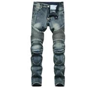 Expeum Jean Pantalon Denim Rétro Tendance Street Stretch Slim Fit Bleu Délavé Plié Petite Jambe Droite pour Homme, noir foncé, 52-54