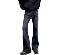 Expeum Jeans Pantalon Denim Street Tendance Rétro Flare Micro Horn Slim Fit Délavé Noir Sol Jambe Large Décontracté Droit Hommes, Noir , L/XL