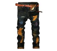Expeum Jeans Pantalon Denim Tendance Street Personnalité Ripped Délavé Trou Stretch Slim Fit Tapered Straight Tube Rétro pour Homme, noir foncé, 52-54