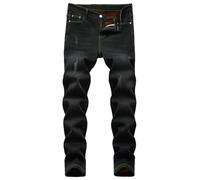 Expeum Pantalon en jean bleu rétro extensible coupe slim fit rue tendance décontracté banlieue jambe droite pour homme, Noir , 46-48