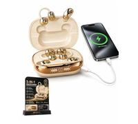 Explcior 3-in-1 Wireless Earbuds with Power Bank Charging Case, 4-Earbud Bluetooth 6.0 Headphones, Clip-on & Sleep Earphones, Noise Reduction, IPX5 Water Resistant for Gym & Sports(Gold)