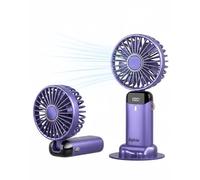 Explcior Electric Fan Handheld Mini Portable Hand Held Fans USB Rechargeable Fans Foldable Travel Powerful Personal Pocket Fan 5 Speeds Cooling Desk Holiday Quiet Silent for Women Handbag(Purple)