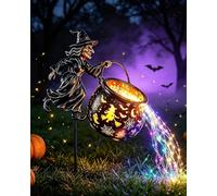 Explcior Halloween Witch Cauldron Garden Light with LED Projector and Stake