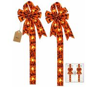 Explcior Holiday Halloween Cabinet Door Fringe Bows with Lights 40 inch Hanging Ribbon Decor Pumpkin Bat Skull Pattern for Kitchen Cupboard Pantry Seasonal Home Decoration Set(Orange,6pcs)