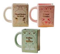 Explcior Tasse Du Rat De Bibliothèque - Tasse à Thé En Céramique Originale, Tasse à Café En Forme De Livre à Couverture Rigide Peinte, Cadeau Mignon Et Amusant Pour Les Amoureux Des Livres(3PCS)