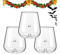Explcior Verres À Vin Sans Pied D'halloween Avec Fantôme/Citrouille À L'intérieur, Verre À Boire Transparent Effrayant De 12 Oz, Verres À Cocktail Soufflés À La Main De Style Gothique(Ghost*3)