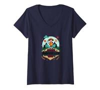Explorateur de Plein air Pre-K Adventure Boy Wilderness Seeker T-Shirt avec Col en V, Femme, Bleu Marine, XL