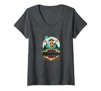 Explorateur de Plein air Pre-K Adventure Boy Wilderness Seeker T-Shirt avec Col en V, Femme, Chiné Foncé, M